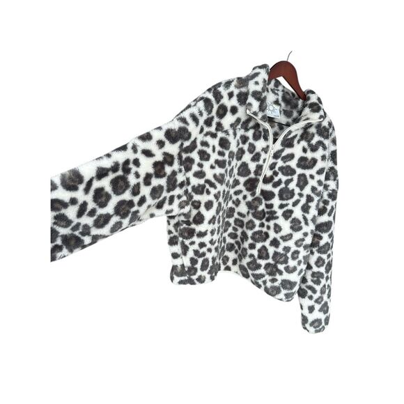 OFFLINE By Aerie Large Sherpa Quarter Zip gray leopard cropped jacket pockets - Picture 4 of 8